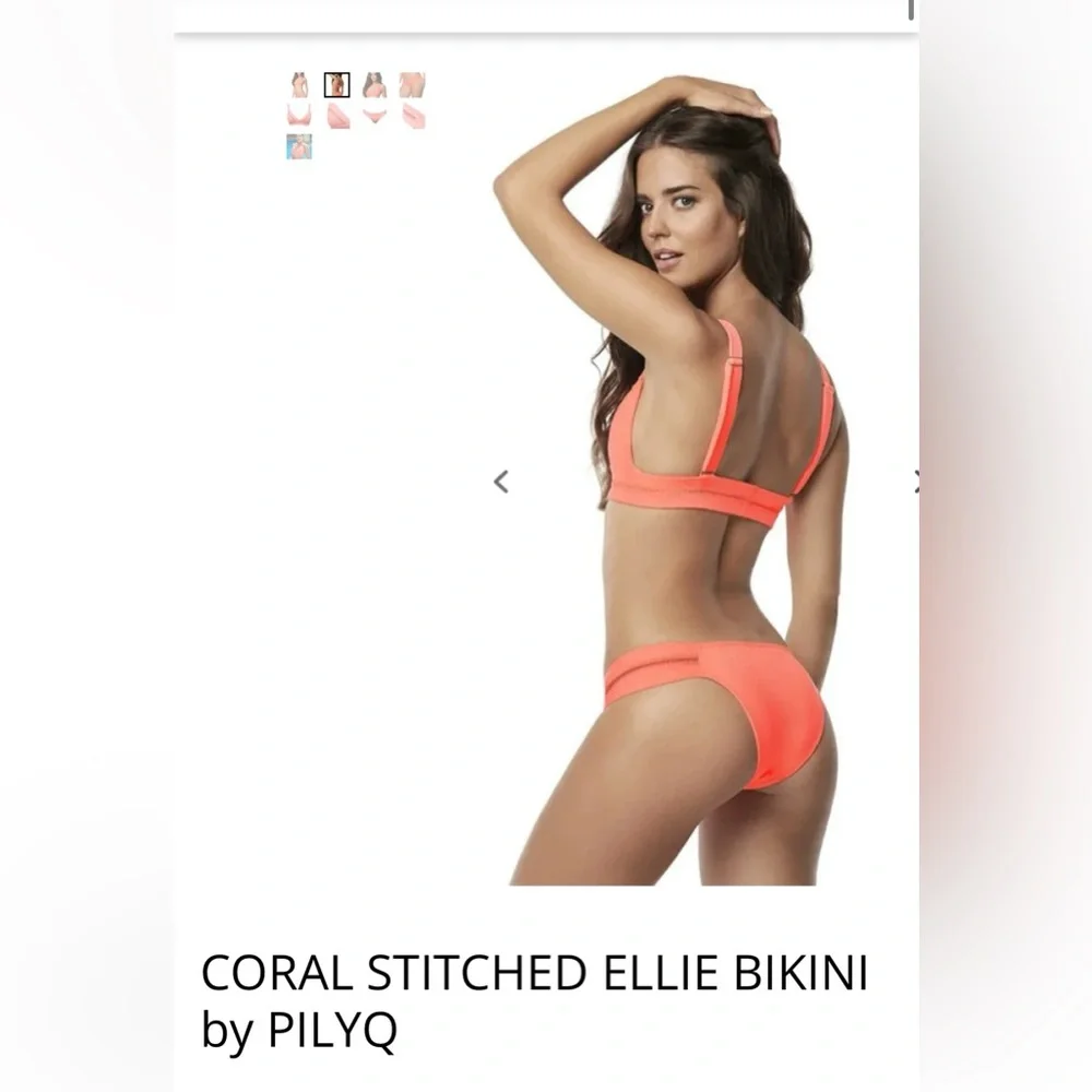 PILYQ Coral Stiched ELLIE BIKINI Two-Piece Set Size Medium New With Tag